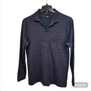 Haggard navy blue men cotton blend knit long sleeve polo shirt size S US